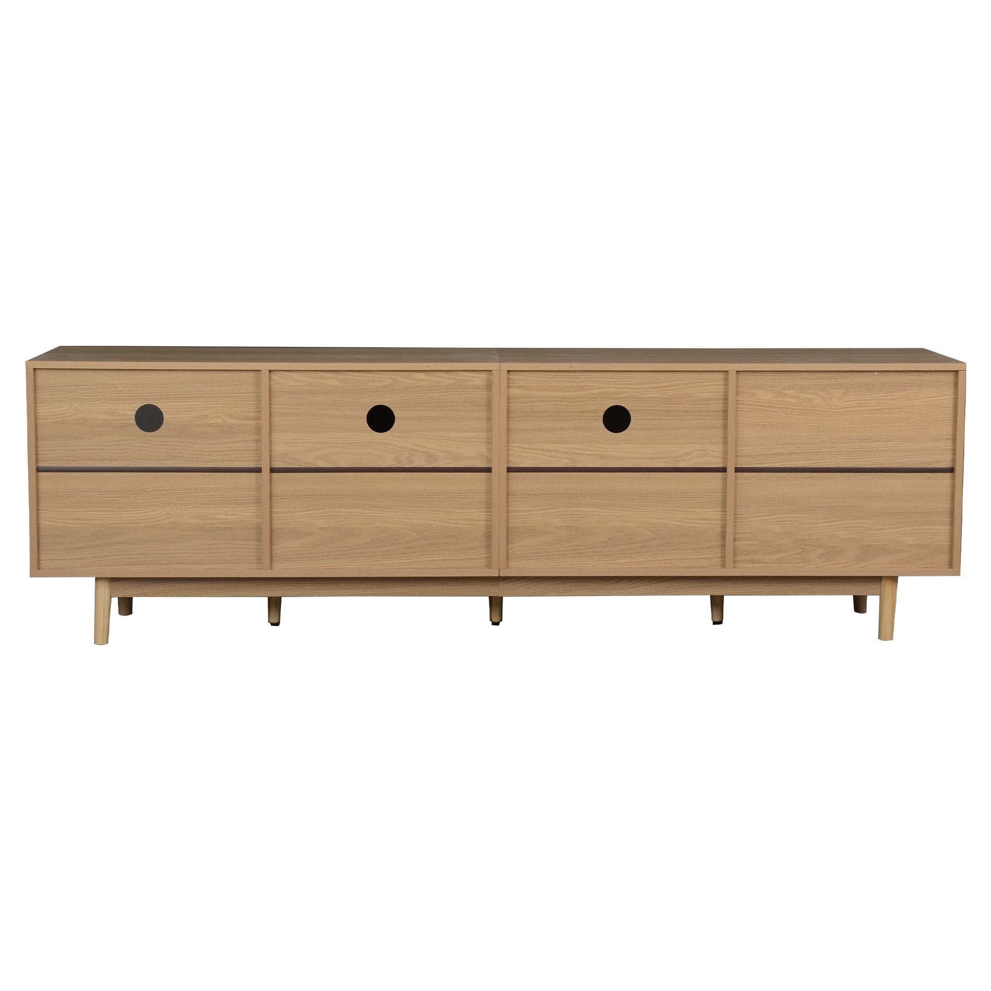 Boho TV Stand for 65 75 85 Inch TV with Real Rattan Doors, Modern Wood Media Console in Natural Finish, 76.6'' L x 15.7'' W x 23.6'' H - Grand Goldman Shop