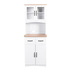 Wooden Kitchen Cabinet White Pantry Room Storage Microwave Cabinet with Framed Glass Doors and Drawer - Grand Goldman Shop