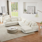 Modern Oversized U-shaped Sectional Sofa with Chaise Lounge in Beige Corduroy, 129' - Grand Goldman Shop