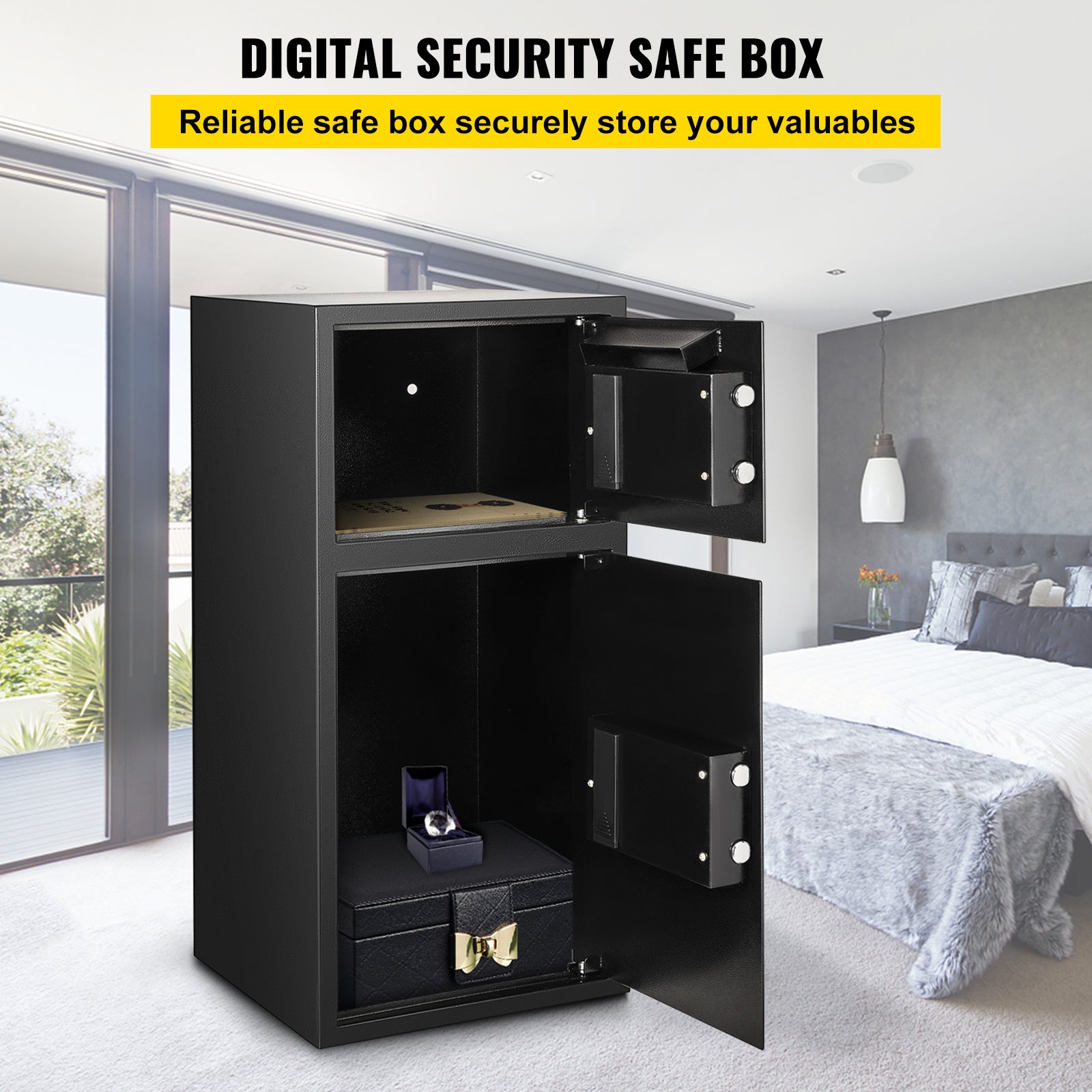 Large Double Door Security Safe Box 2.6 Cubic Feet Steel Safe Box Strong Box with Digital Lock for Money Gun Jewelry Black - 