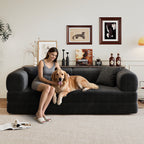 78.8' Compression Sofa,Convertible Floor Sofa Bed-with Pillow Back Support Armrest,Comfy Futon Couch Sleeper Bed,Loveseats Boneless Modular Sectional Sofa,Corduroy fabric,for Living Room,Bedroom,Black - Grand Goldman Shop