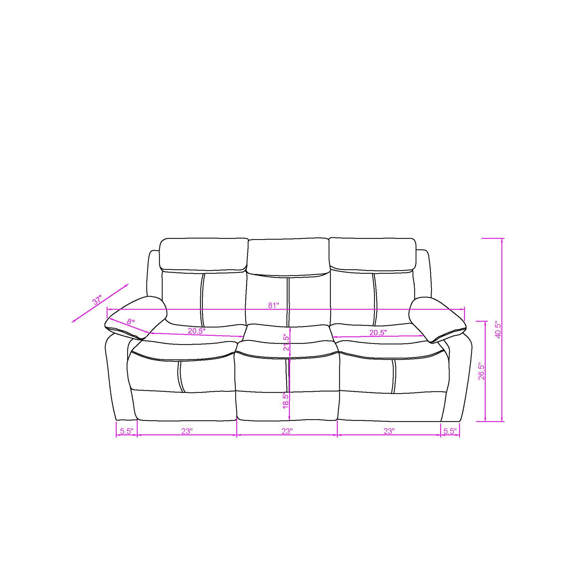 Blanche White 2PC Reclining Sofa and Loveseat with LED Lights and Speaker in White Wood Frame, Medium Firm Seating - Grand Goldman Shop