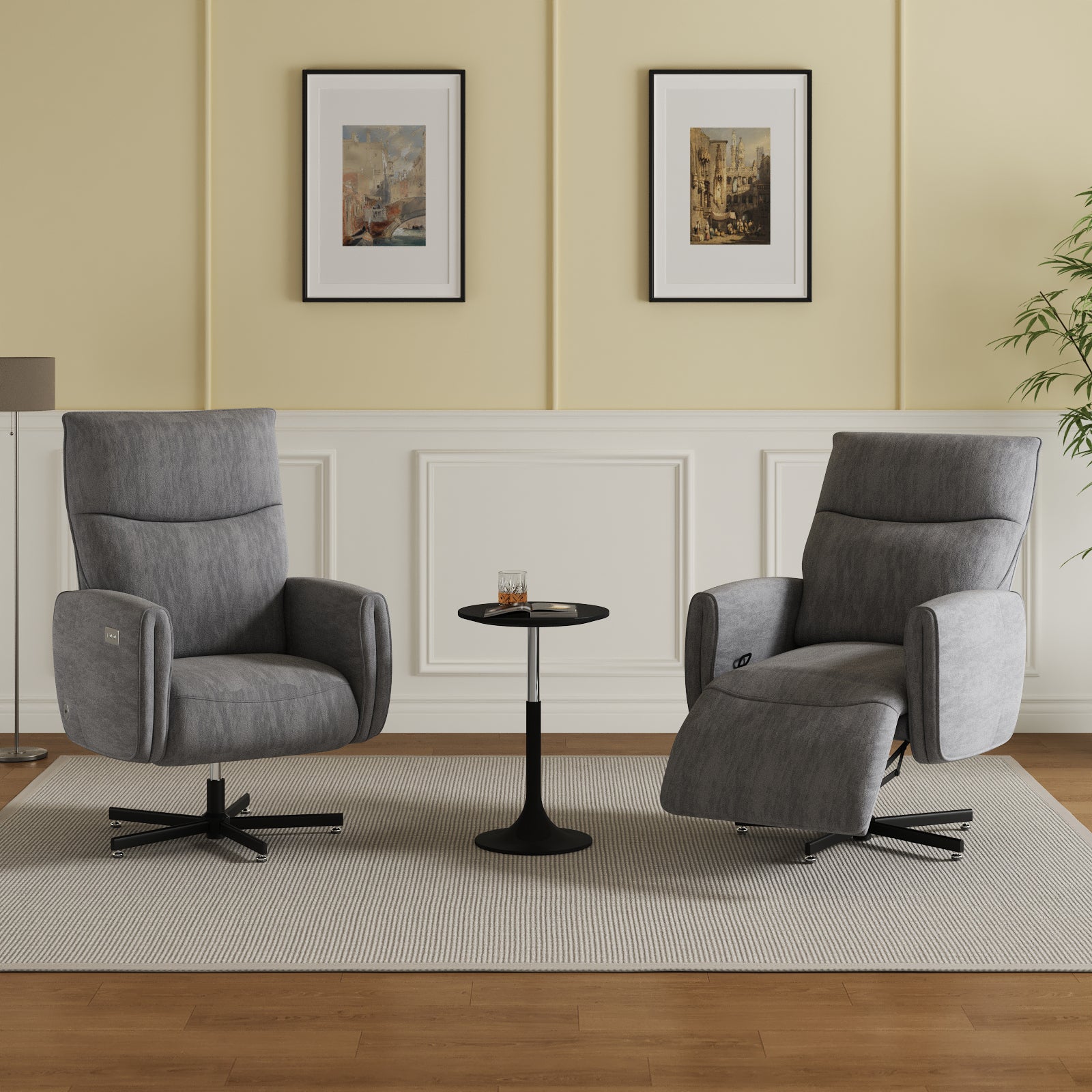 Power Swivel Recliner Chair, Electric Reclining with USB & Type-C Charging, 360° Swivel Velvet Upholstered Accent Chair, for 