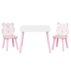 Kids Table and Chair Set, 3-Piece Wooden Toddler Desk with Animal Backrest, Activity Table for Drawing, Learning,Playroom or 