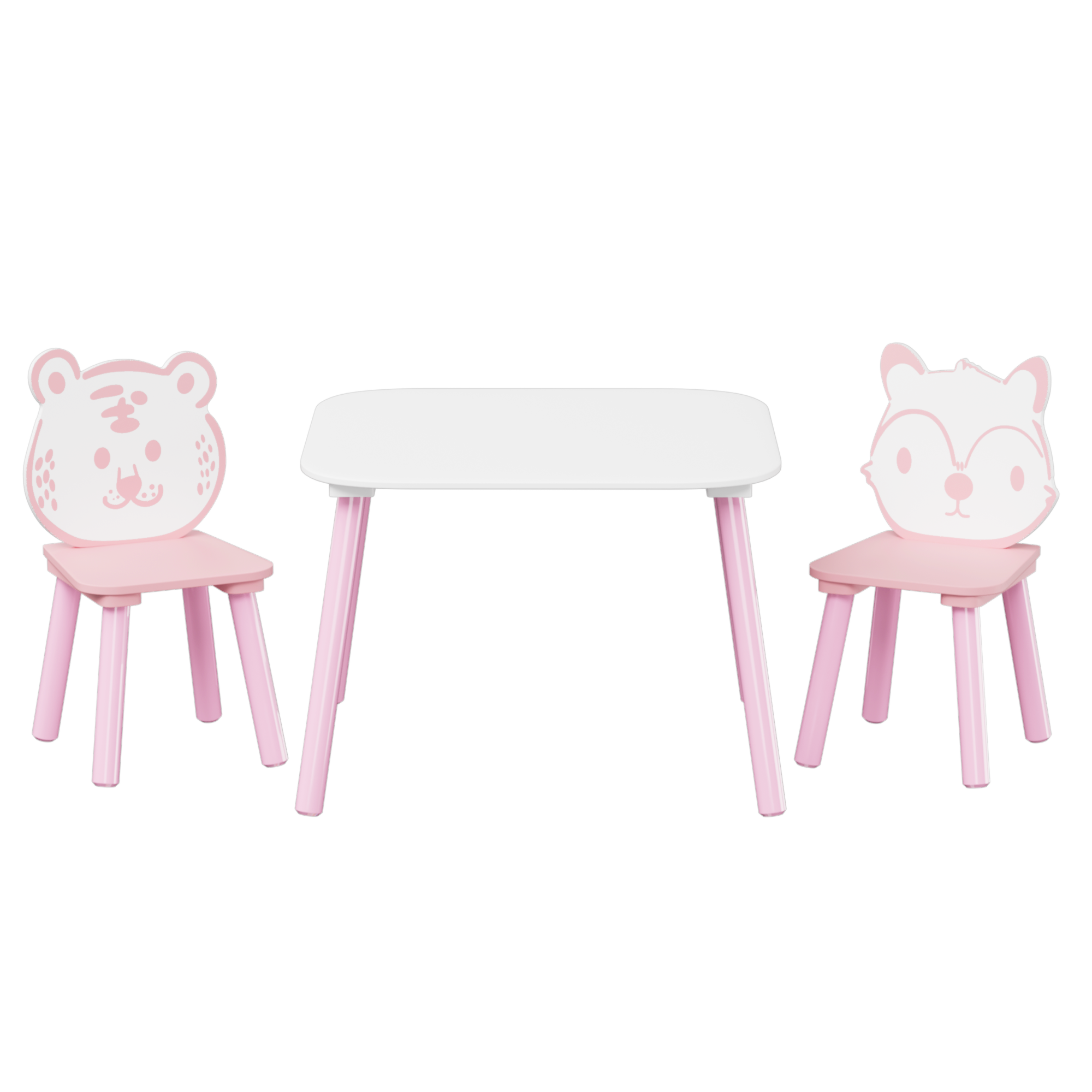 Kids Table and Chair Set, 3-Piece Wooden Toddler Desk with Animal Backrest, Activity Table for Drawing, Learning,Playroom or 