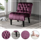 COOLMORE Modern Velvet Armless Accent Living Room Chair / Leisure Chair,Upholstered Fabric Button Comfortable Chair with Wooden Legs for Bedroom, Living Room, Office (Purple Velvet) - Grand Goldman Shop