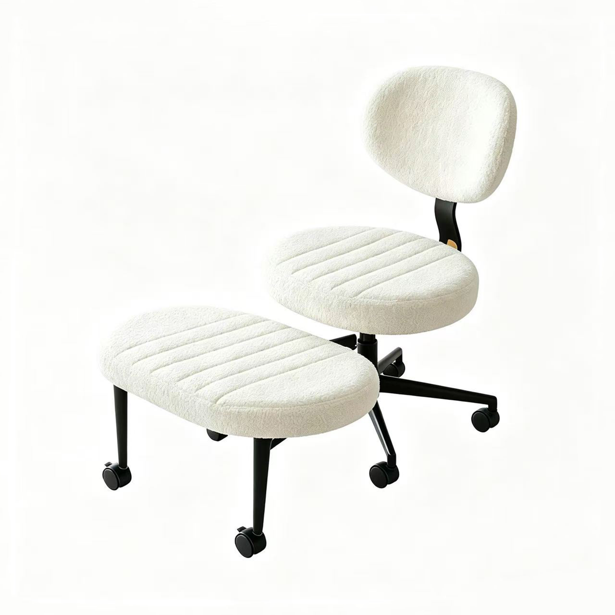 Ergonomic Cross-Legged Office Chair with Back Support, Cream Velvet Multi-Position Desk Chair for Adults, White - Grand Goldm