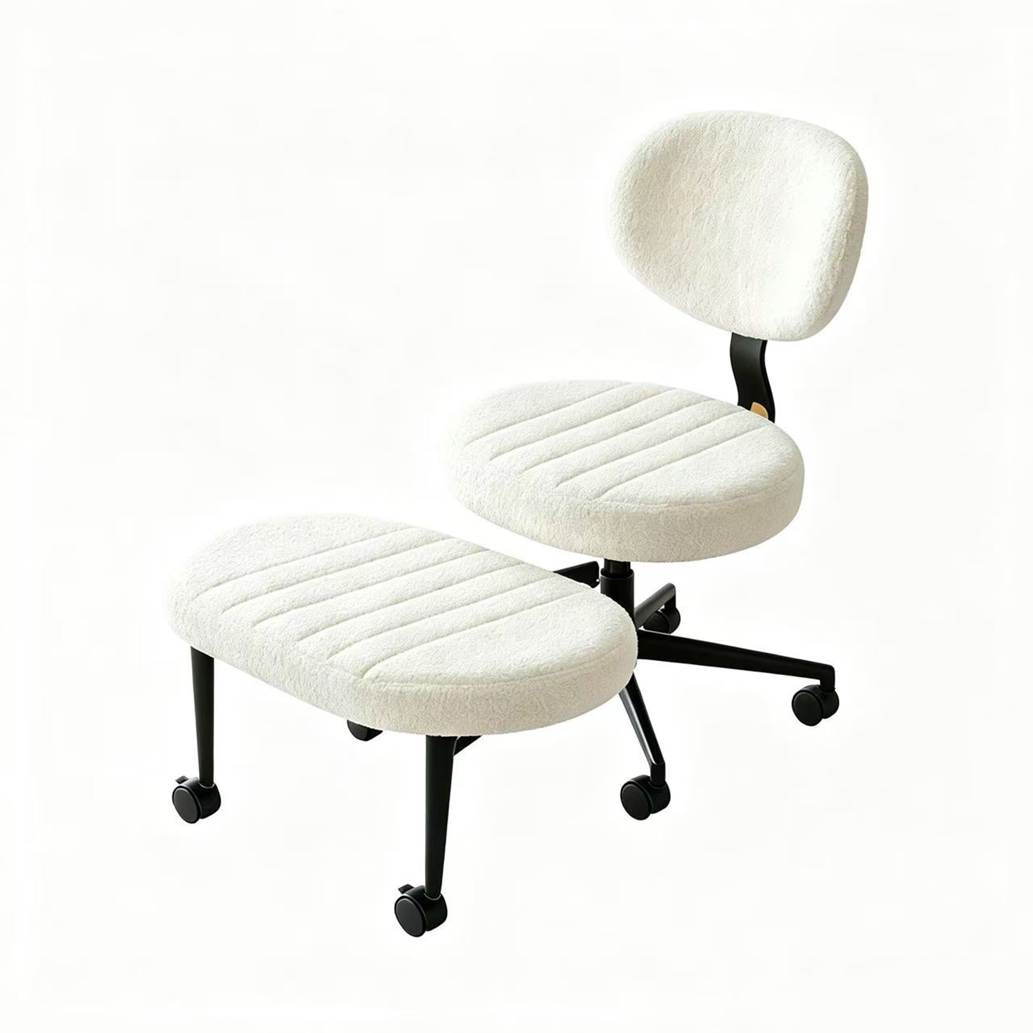 Ergonomic Cross-Legged Office Chair with Back Support, Cream Velvet Multi-Position Desk Chair for Adults, White - Grand Goldm
