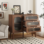 Accent Cabinet with 3 Drawers and Door, Wooden Storage Cabinet with Shelves, Sideboard for Living Room, Entryway, Natural - Grand Goldman Shop