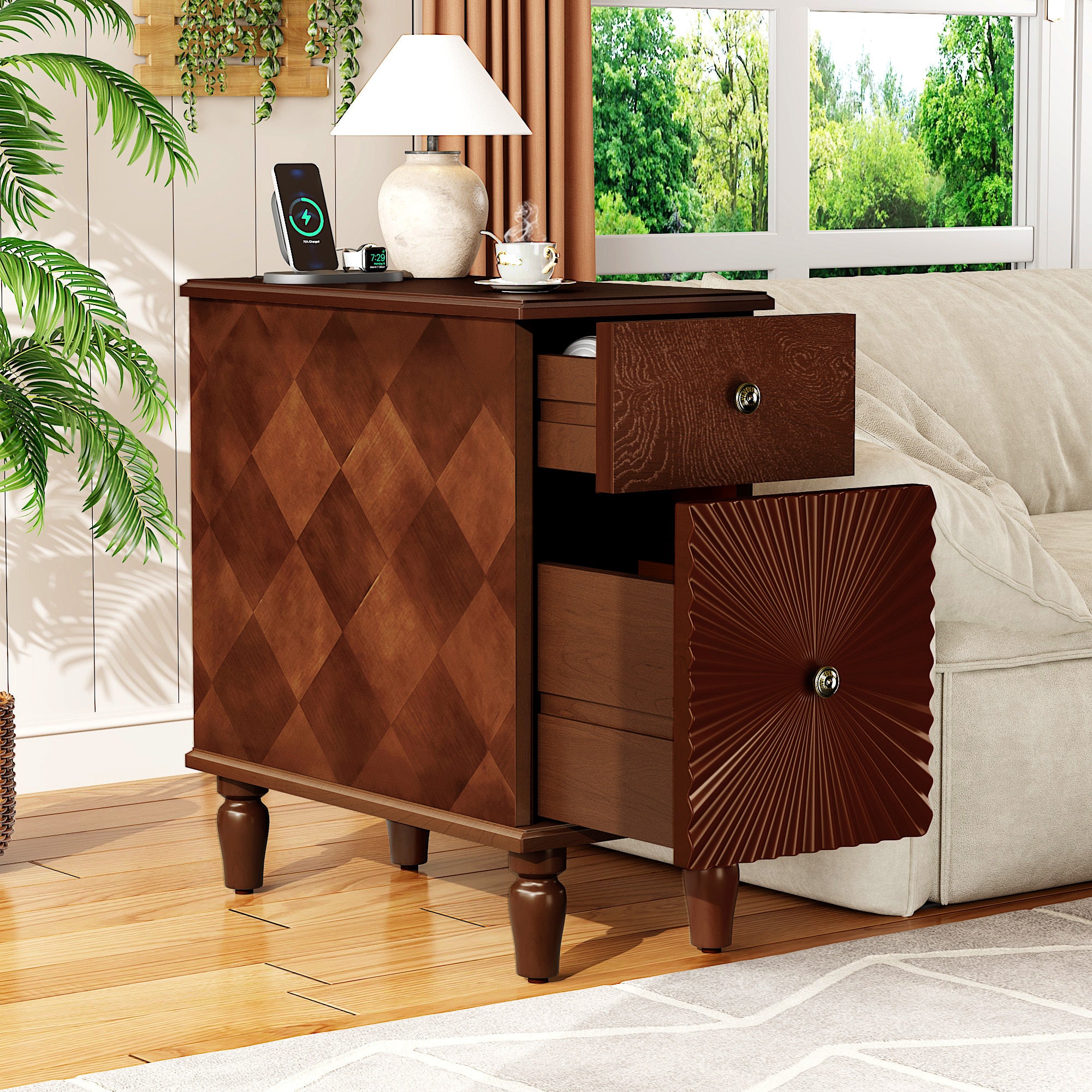 2 Drawer Modern Sofa Side Table, Narrow Side Table, Slim Nightstand for Living Room, Bedroom(Expect Arrival Date 2025/4/16) - Grand Goldman Shop