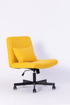Yellow Linen Criss Cross Armless Office Chair with Wheels - Modern Comfort for Home Office, Meditation & Makeup Spaces - Gran