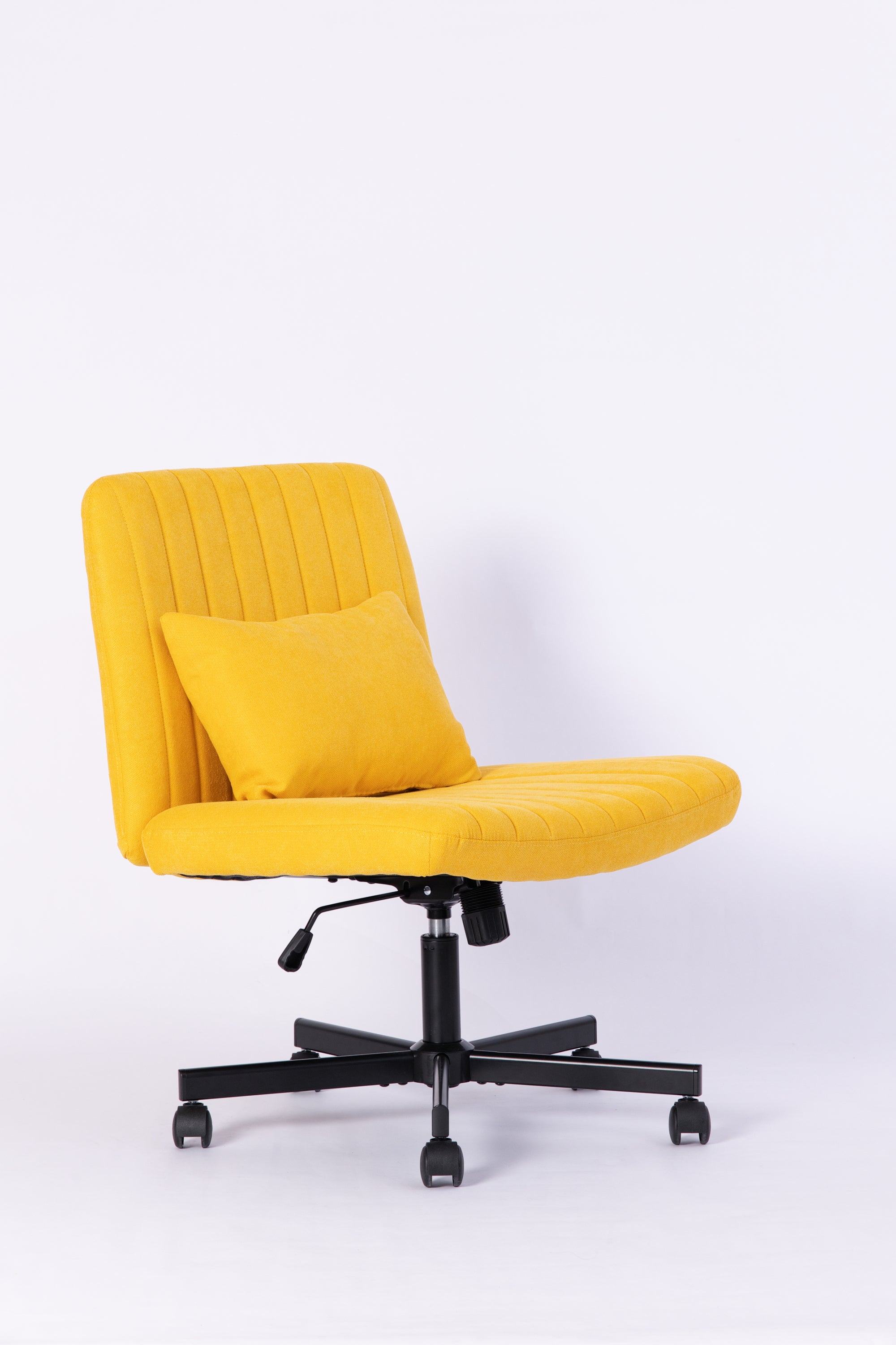Yellow Linen Criss Cross Armless Office Chair with Wheels - Modern Comfort for Home Office, Meditation & Makeup Spaces - Gran