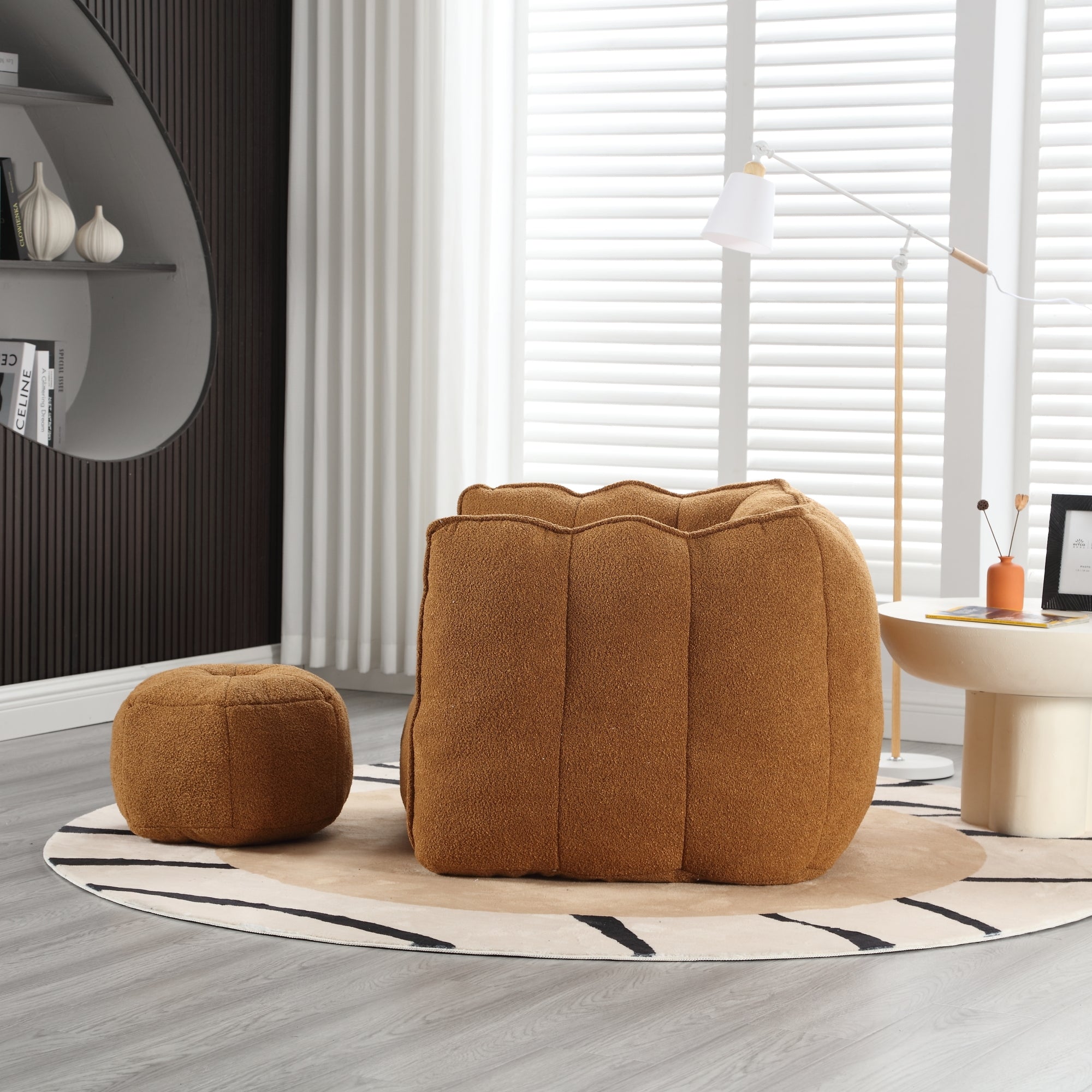 Soft Chenille Bean Bag Chair with High Resilient Foam for Living Room and Bedroom, Comfortable Square Lazy Sofa with Footstool for Adults - Grand Goldman Shop