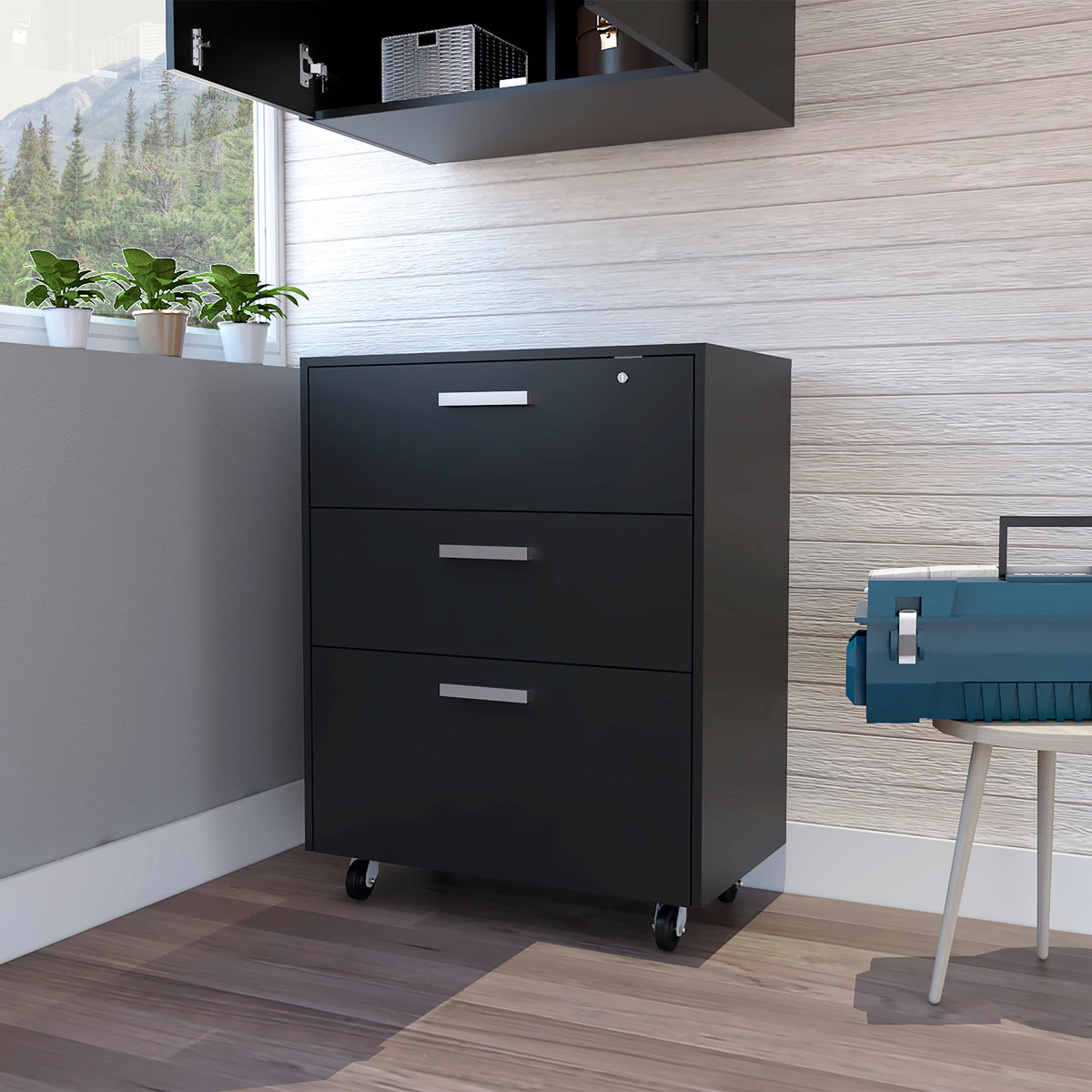 Storage Cabinet - Superior Top, Drawer Base Cabinet, Three Drawers, Four Casters -Black | Premium Home Decor - Grand Goldman
