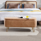 Camel Storage Ottoman Bench for End of Bed Gold Legs, Modern Camel Faux Fur Entryway Bench Upholstered Padded with Storage for Living Room Bedroom - Grand Goldman Shop