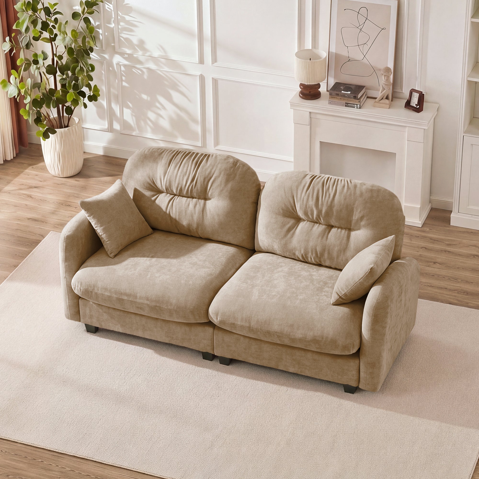 Loveseat Cloud Sectional Couches Chenille Fabric,Quilted Pleated Design, Ergonomic Design,High-Density Foam Easy Install Elegant Armrests High Quality Wooden Base,Fits Living Rooms,Camel - Grand Goldman Shop