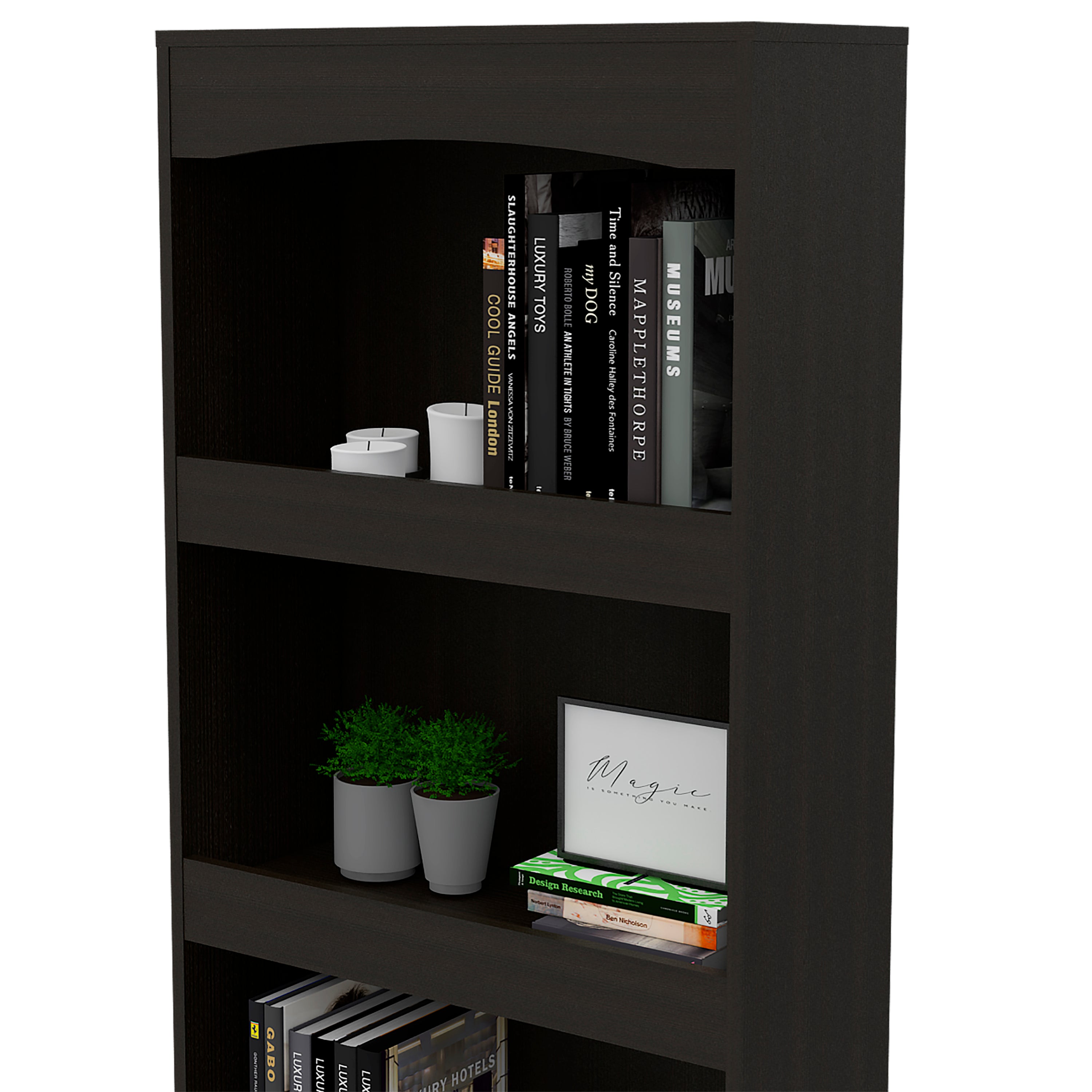 Bookcase, Three Shelves, Double Door Cabinet, Metal Hardware, Black | Premium Home Decor - Grand Goldman
