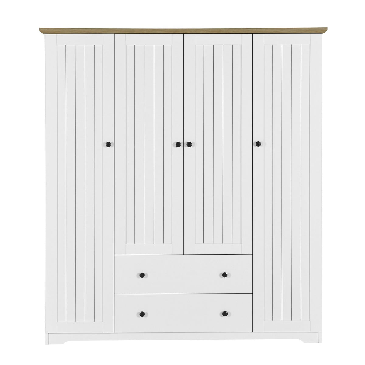White 4 Door Wardrobe Armoire with 2 Drawers, Pine Wood + MDF, 60.6''L x 20.8''W x 68.5''H - Grand Goldman Shop