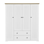 White 4 Door Wardrobe Armoire with 2 Drawers, Pine Wood + MDF, 60.6''L x 20.8''W x 68.5''H - Grand Goldman Shop