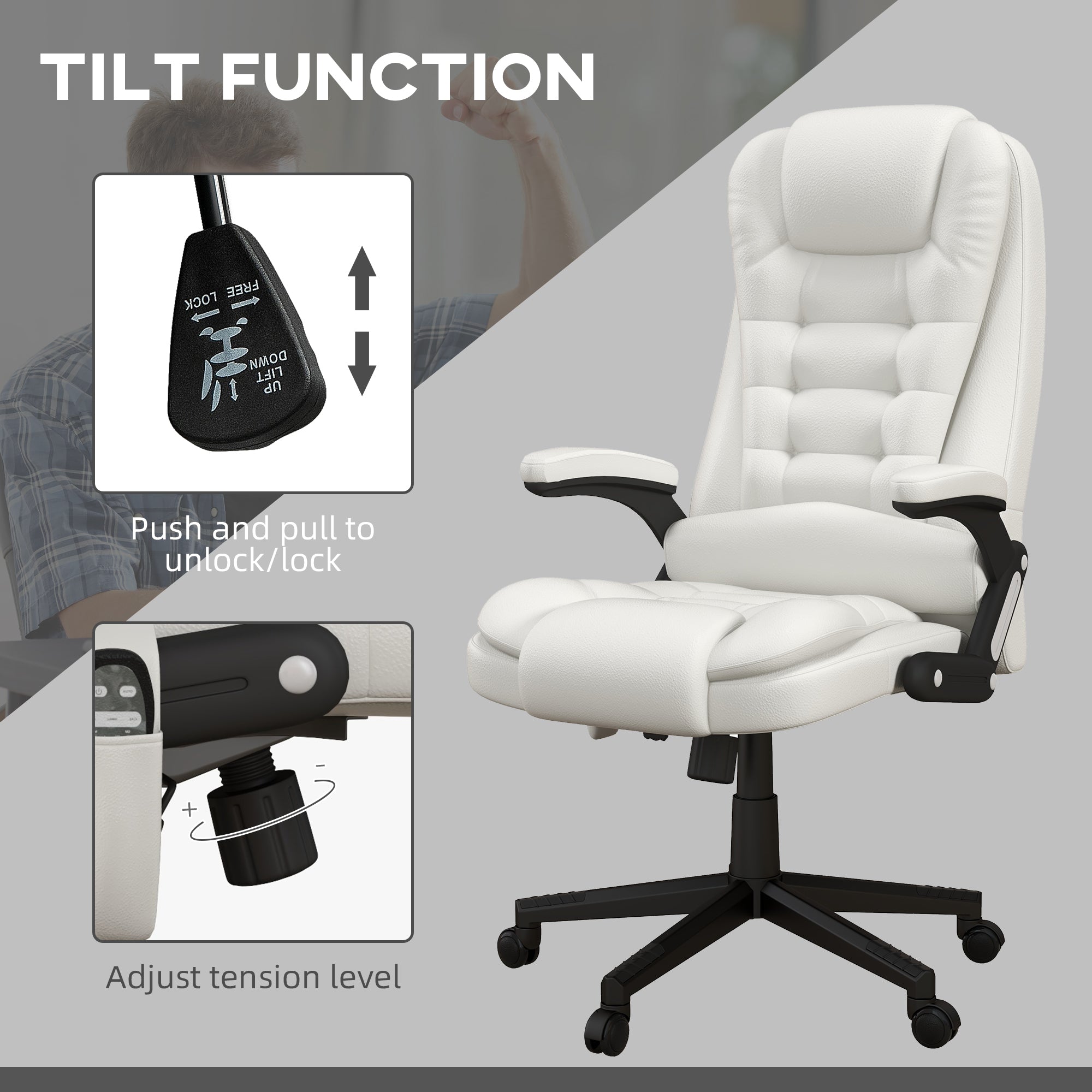 HOMCOM High Back Vibration Massage Office Chair with 6 Vibration Points, Heated Reclining PU Leather Computer Chair with Armr