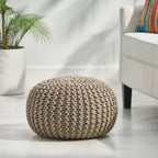 Moro Knitted Cotton Round Pouf with Pumpkin Shape in Brown, 20 x 20 inches - Grand Goldman Shop