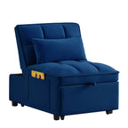 4 in1 Multi-Function Single Sofa Bed with Storage Pockets,Tufted Single Pull-out Sofa Bed with Adjustable Backrest and Pillows ,Convertible  Chaise Lounge, Navy - Grand Goldman Shop