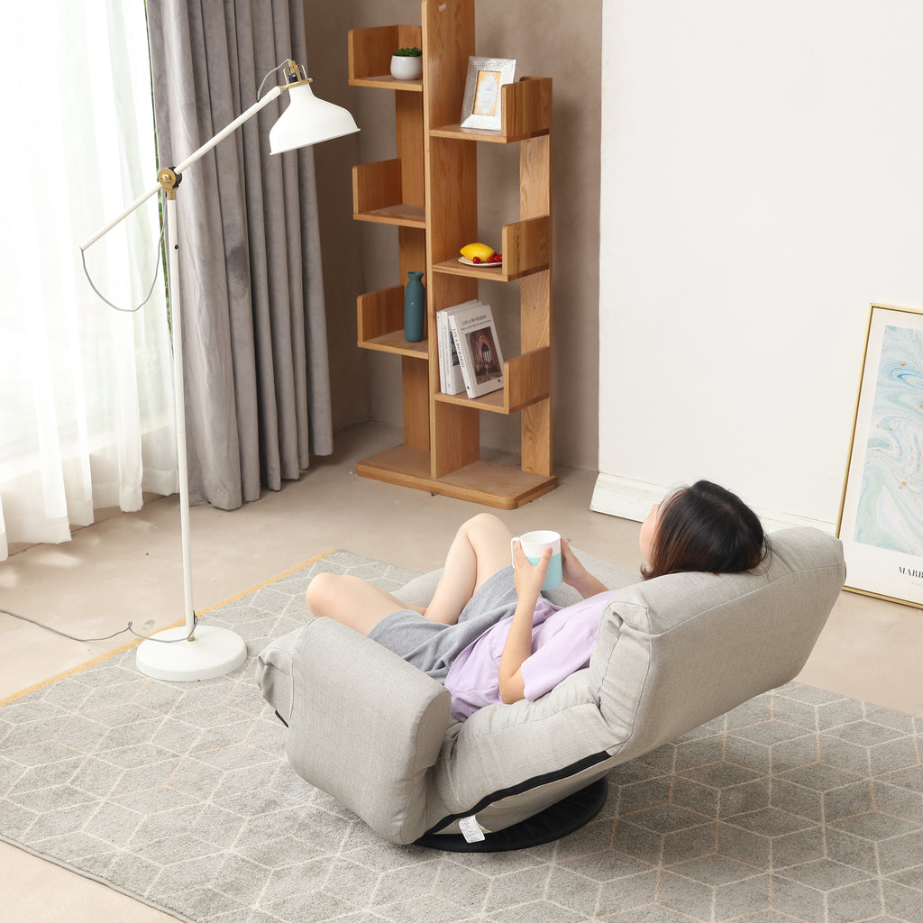Modern Gray with Metal Frame Swivel Game Lounge Chair with Adjustable Headrest and Waist Support – 360-Degree Rotatable Leisure Chair for Living Room - Grand Goldman Shop