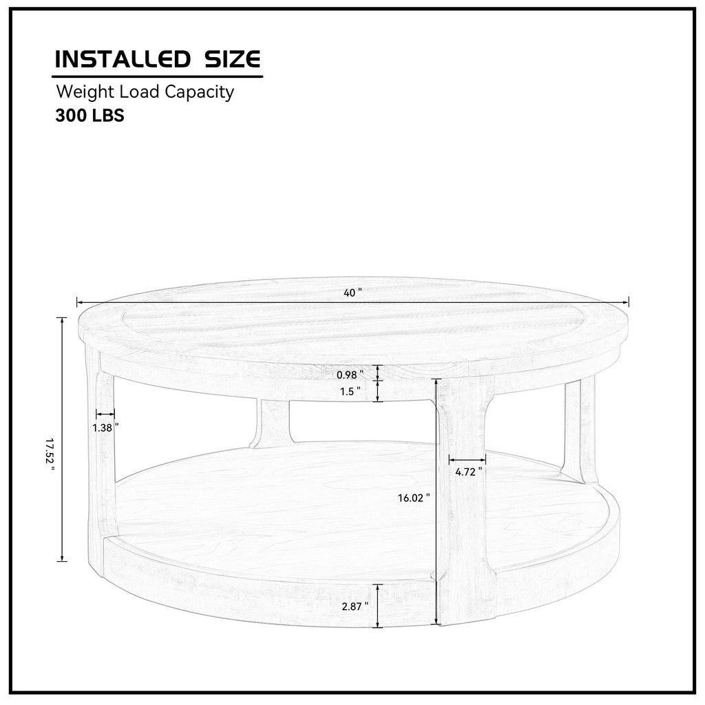 40inch Large Curved 2 Tier Traditional Round Circle Wooden Center Coffee Table,Rounded Table with Wheels,Mid Century Rustic Style Table for living Room,Office,Apartment,OAK - Grand Goldman Shop