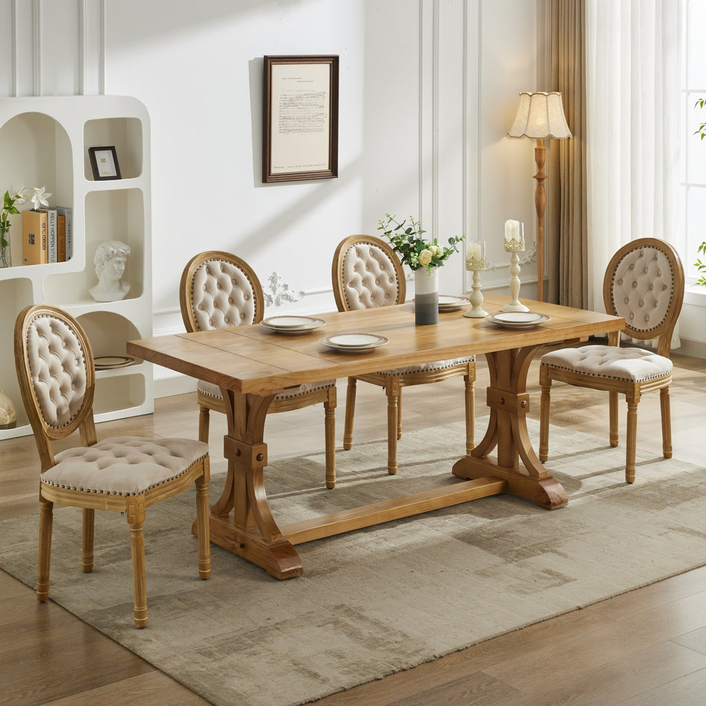 French Style Solid Wood Frame Antique Painting,Hand-pulled buckle decoration Velvet artificial leather Dining Chair with Nailhead Trim ,Wood Legs,Steel Spring inner,Set of 2,Beige,SW1739BG - Grand Goldman Shop