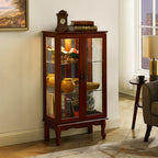 Lighted Curio Cabinet with Adjustable Shelves, Mirrored Back Panel, and Tempered Glass Doors, 3-Tier Cherry Finish - Grand Goldman Shop