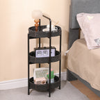 Modern 3-Tier Handwoven Side Table with Oval Organizer in Black Metal and Paper Rope - Grand Goldman Shop