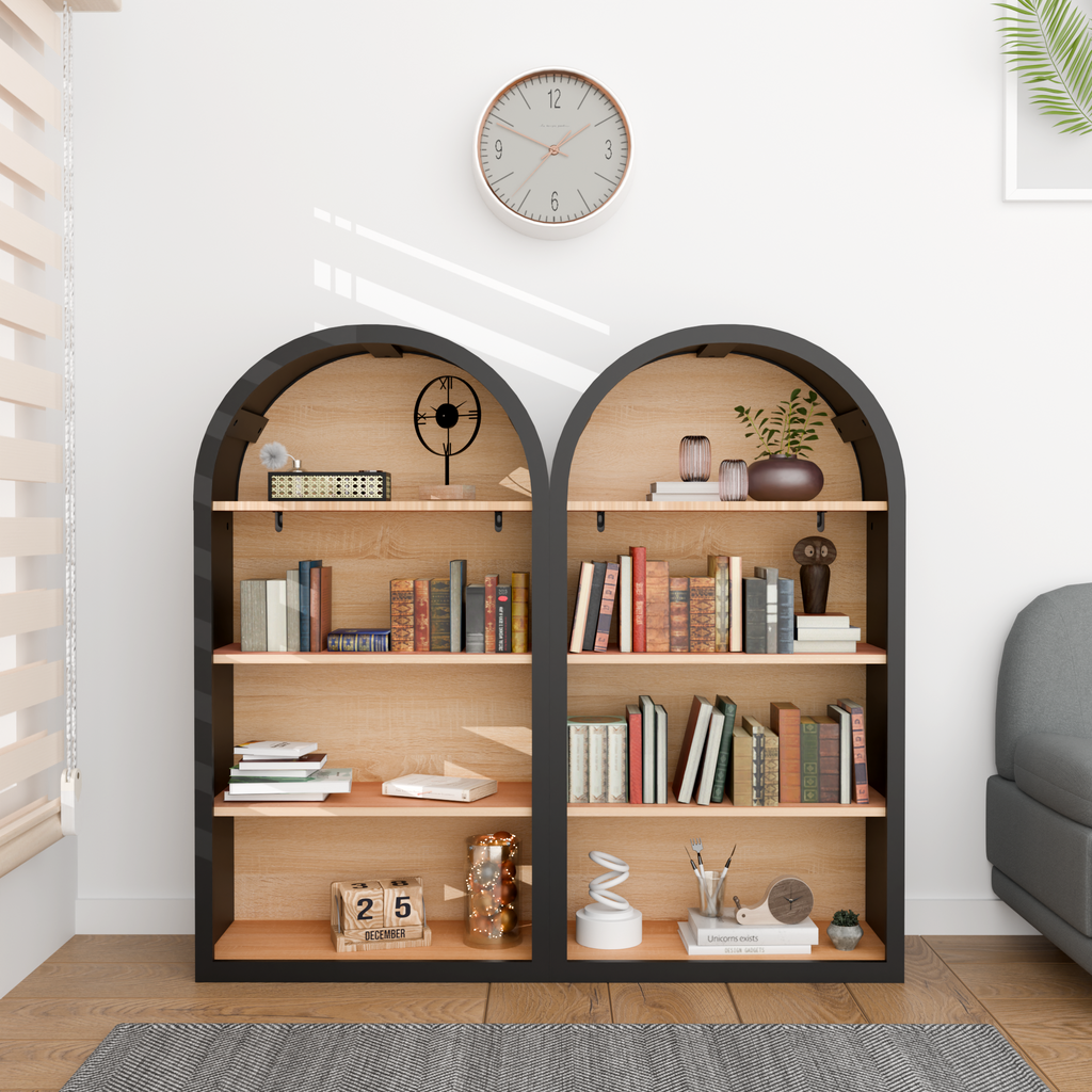 4-Tier Black Arched Bookshelf, 43' Tall Arched Bookcase with Storage Shelves - Grand Goldman Shop