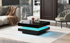 ON-TREND High Gloss Minimalist Design with LED Lights, 2-Tier Square Coffee Table, Center Table for Living Room, 31.5''x31.5''x14.2'',Black - Grand Goldman Shop