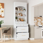 [Assembly Video Provided] TOPMAX Modern 83.7inch High Kitchen Pantry, Freestanding Tall Kitchen Hutch with Faux Marble Top, Display Cupboard Cabinet with 5 Storage Drawers and Adjustable Shelf, White - Grand Goldman Shop