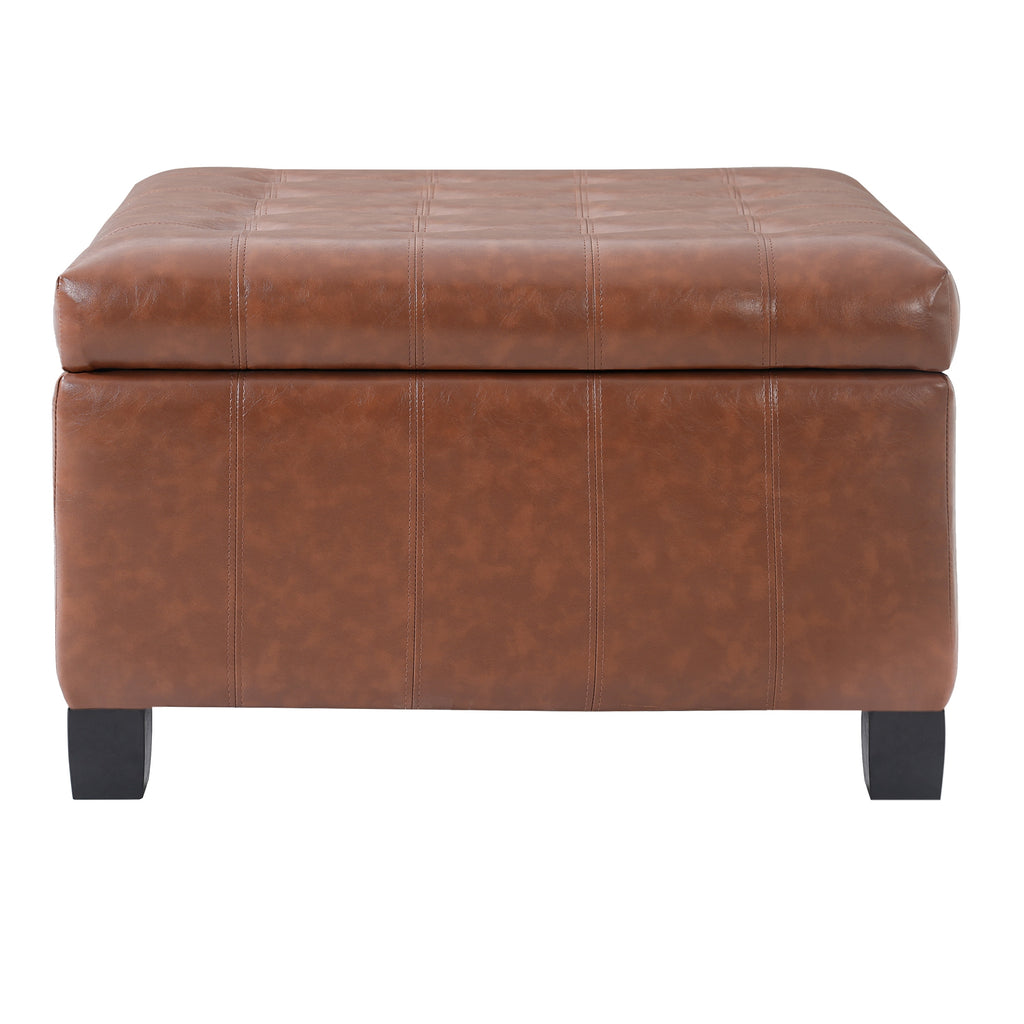 Light Brown PU Storage Ottoman with Rubber Wood Legs, 30.25'' Square Tufted Indoor Ottoman with Lift-Top Storage for Living Room, Bedroom & Entryway,300lbs Weight Capacity - Grand Goldman Shop