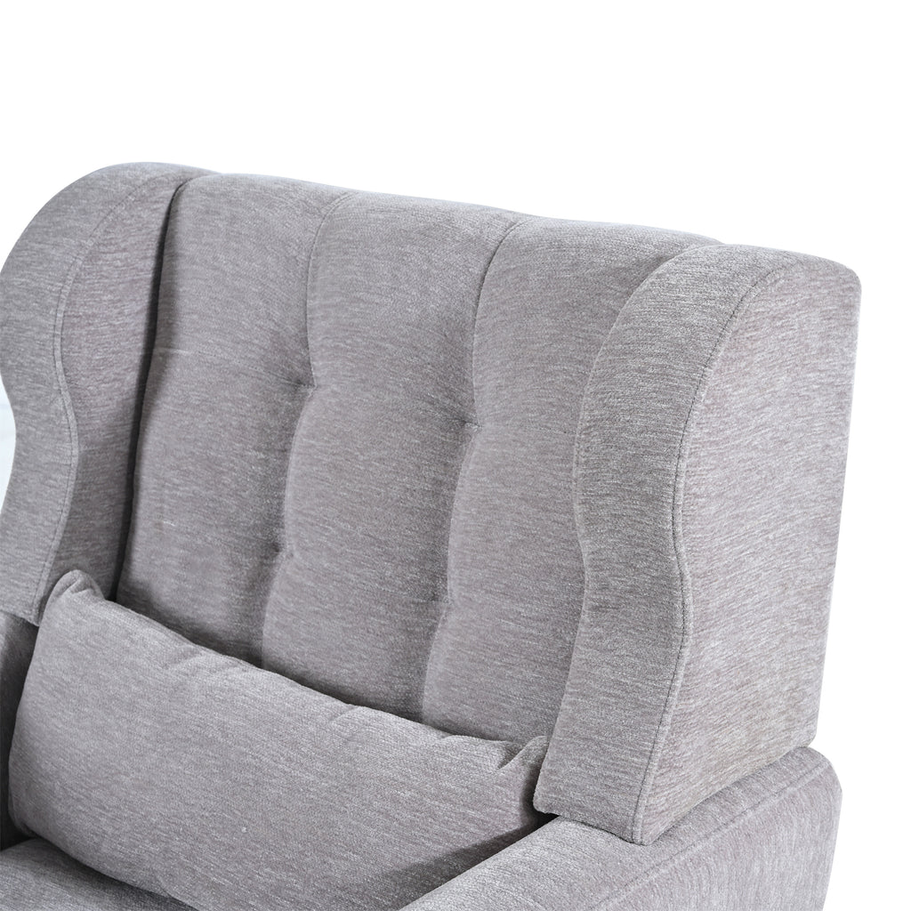 Modern Accent Chair Chenille Arm Chairs for Living Room Upholstered Comfy Soft Padded Lounge Chair with Pillow Solid Wood Leg Gray - Grand Goldman Shop