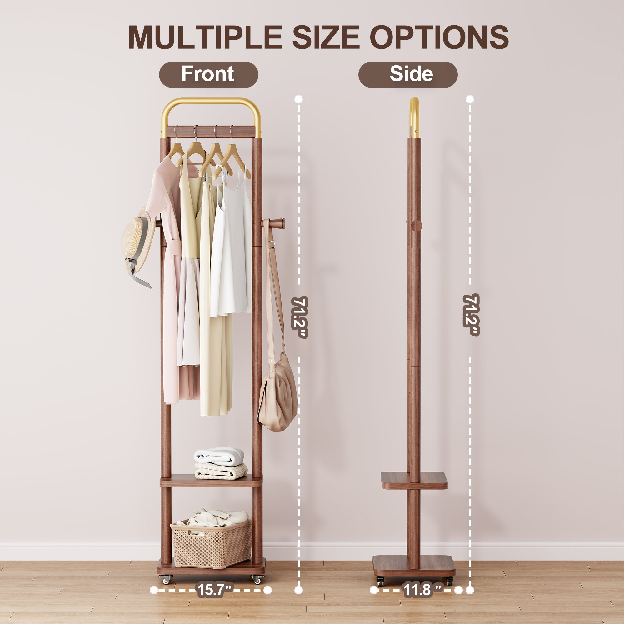 Coat Racks solid wood hanger 15.7* 11.8*71in Solid environmental protection easy to assemble beautiful can be placed in the bedroom/entrance/living room (Walnut) - Grand Goldman Shop