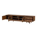 Modern TV Stand for 75-85 inch TVs with Fluted Glass Doors, 2 Drawers, Walnut Solid Wood Legs, 78.7'' L - Grand Goldman Shop