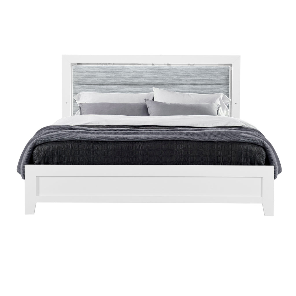OMODA 5PC Full Bedroom Set with LED Accent Lighting in White Rubber Wood Finish - Grand Goldman Shop
