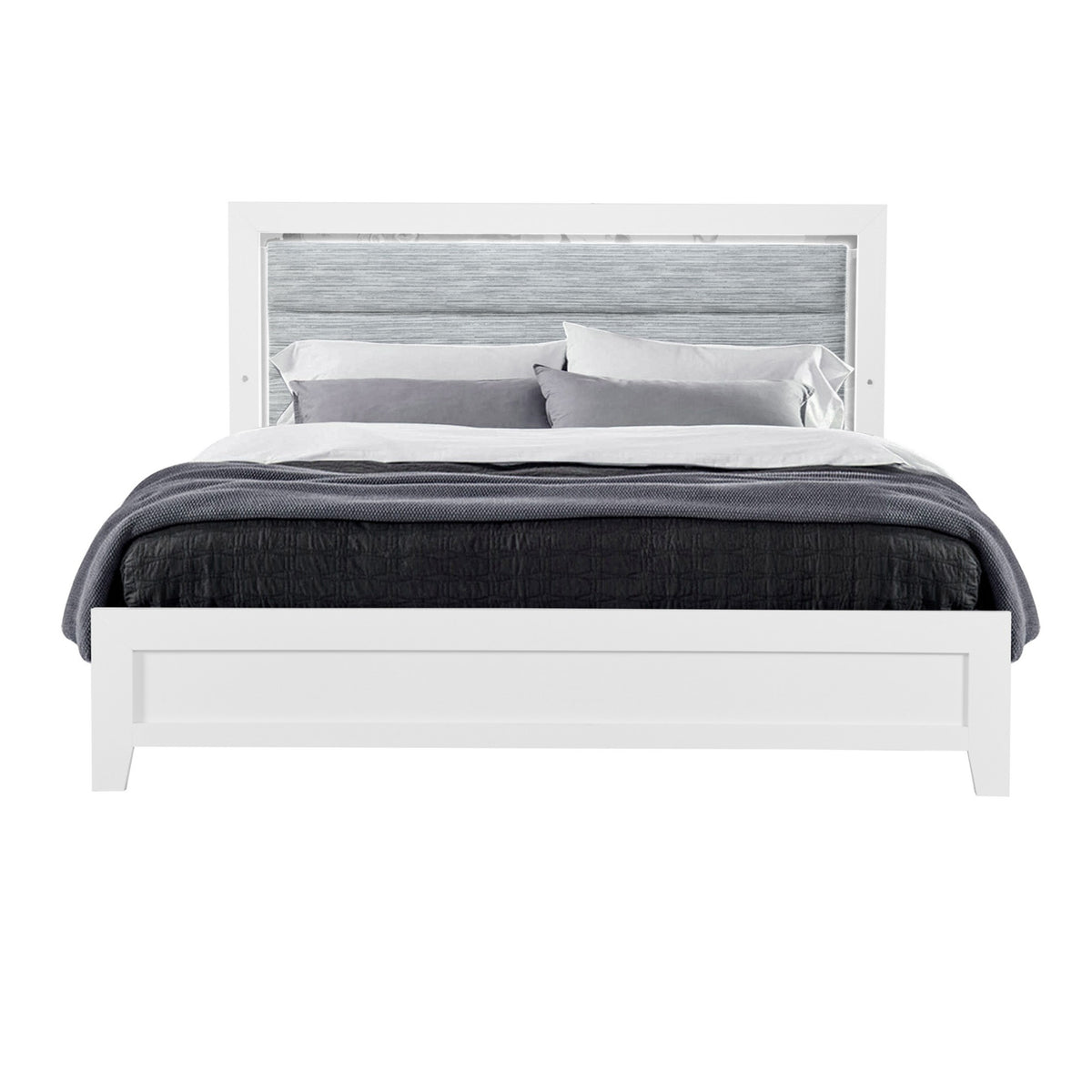 OMODA 5PC Full Bedroom Set with LED Accent Lighting in White Rubber Wood Finish - Grand Goldman Shop