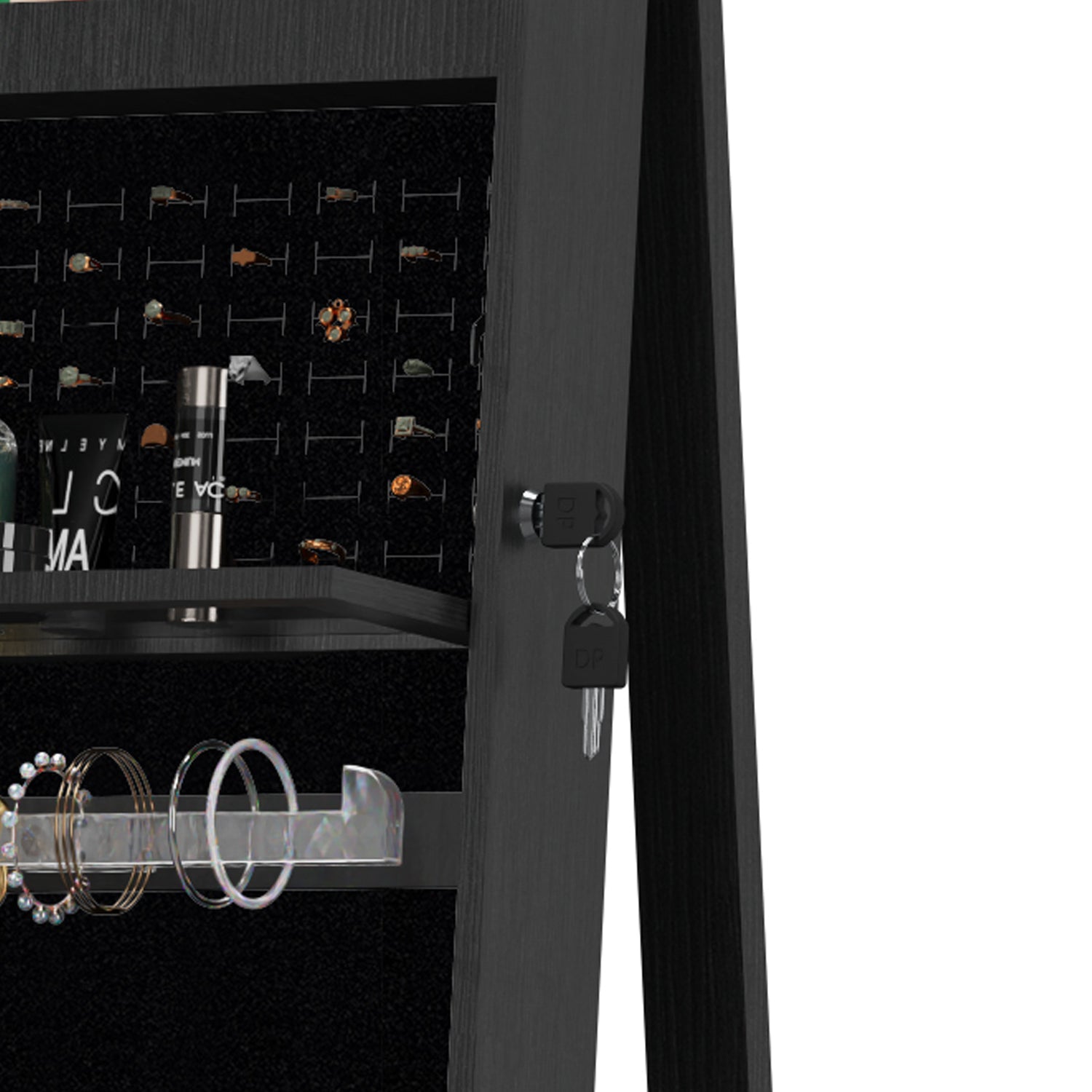 360°Swivel Jewelry Cabinet with Full Length Mirror, 360°Rotating Standing Jewelry Armoire Organizer, Lockable Storage Cabinet, Interior Lighted Mirror, Black - Grand Goldman Shop