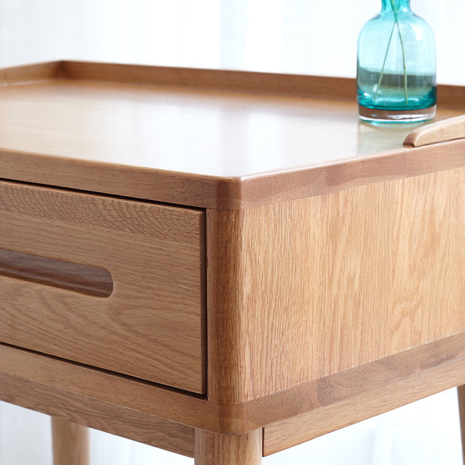 Solid Wood Oak Bistro Table Desk with Storage Drawer and Natural Finish, 60cm Width - Grand Goldman Shop