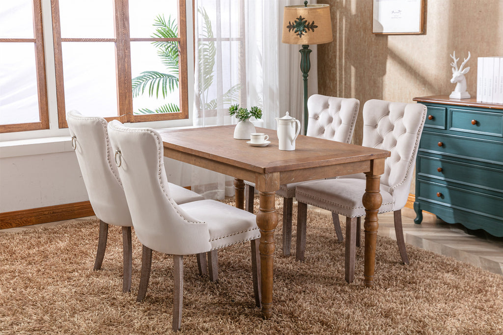 Nikki Collection Modern, High-end Tufted Solid Wood Contemporary Velvet Upholstered Dining Chair with Wood Legs Nailhead Trim 2-Pcs Set,Beige, SW2001BG - Grand Goldman Shop