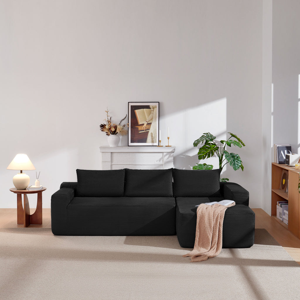 96.9' Cloud Sectional Couch with L-Shape Chaise,Modern Modular Sofa with Deep Seat, Upholstered Couches for Living Room Bedroom,No Assembly Required, (Corduroy Fabric),Black - Grand Goldman Shop