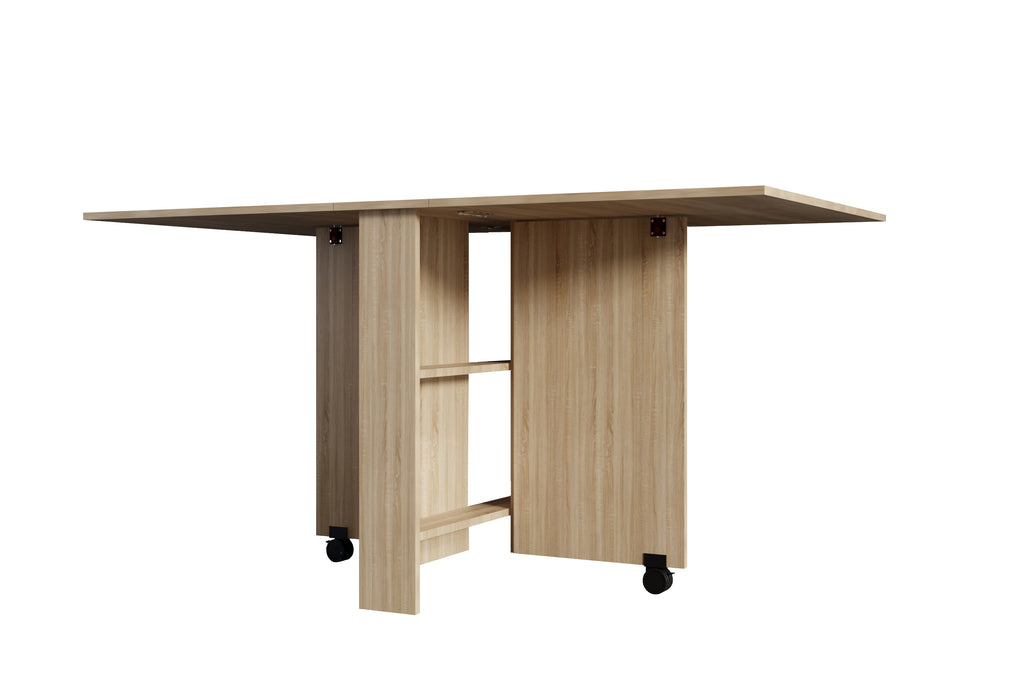 DFW Folding Dining Table, Versatile Dinner Table with 2 Wheels and 2 Storage Racks, Space Saving Dining Room Table, Folding Kitchen Table, Pear Wood Color - Grand Goldman Shop