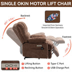 23' Seat Width and High Back Large Size Chenille Power Lift Recliner Chair with 8-Point Vibration Massage and Lumbar Heating, Brown - Grand Goldman Shop
