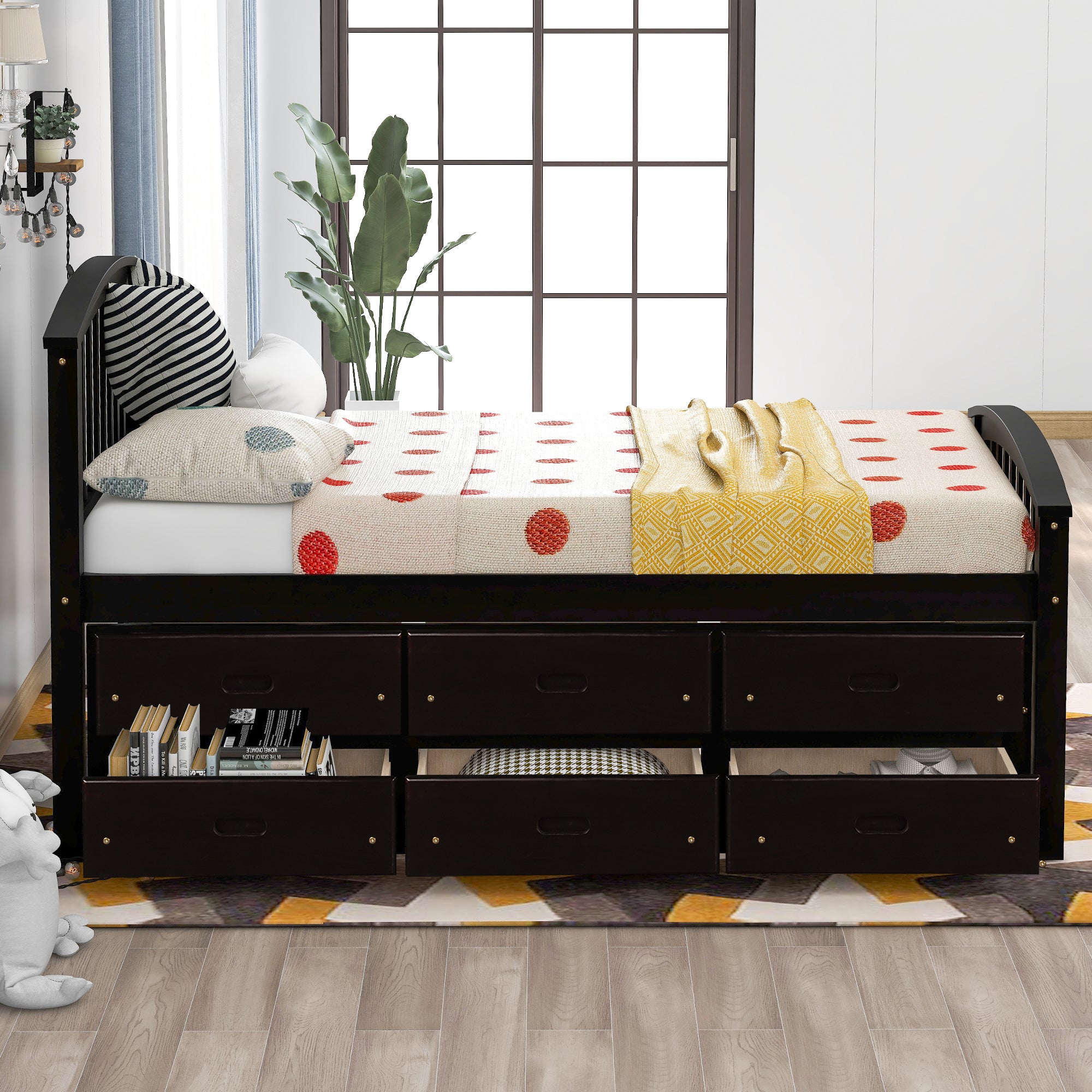Orisfur. Twin Size Platform Storage Bed Solid Wood Bed with 6 Drawers - Grand Goldman Shop