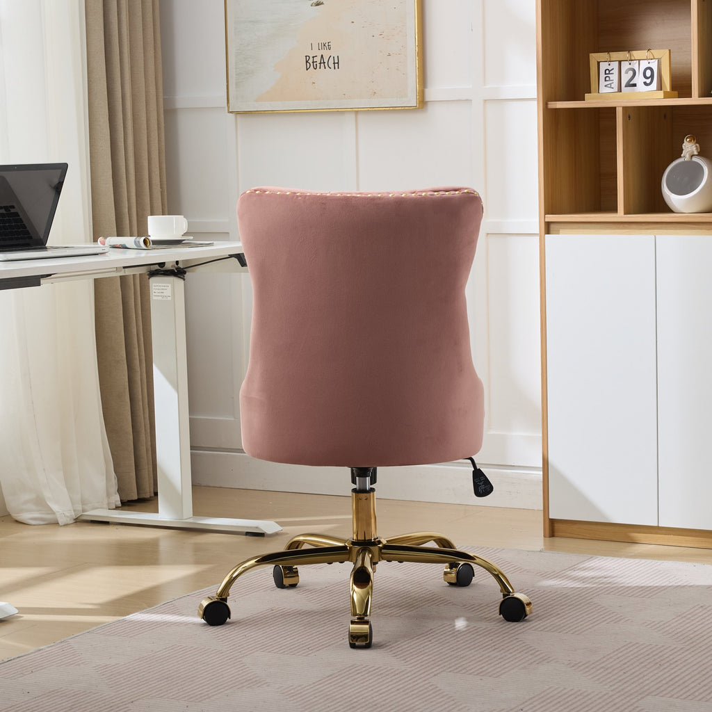 A&A Furniture Office Chair,Modern Velvet Upholstered Tufted Button Home Office Chair with Golden Metal Base,Adjustable Desk C