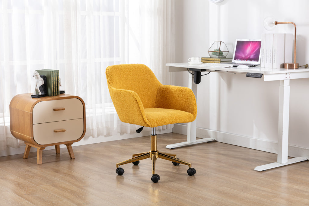 Modern Teddy Fabric Material Adjustable Height 360 Revolving Home Office Chair With Gold Metal Legs And Universal Wheel For I