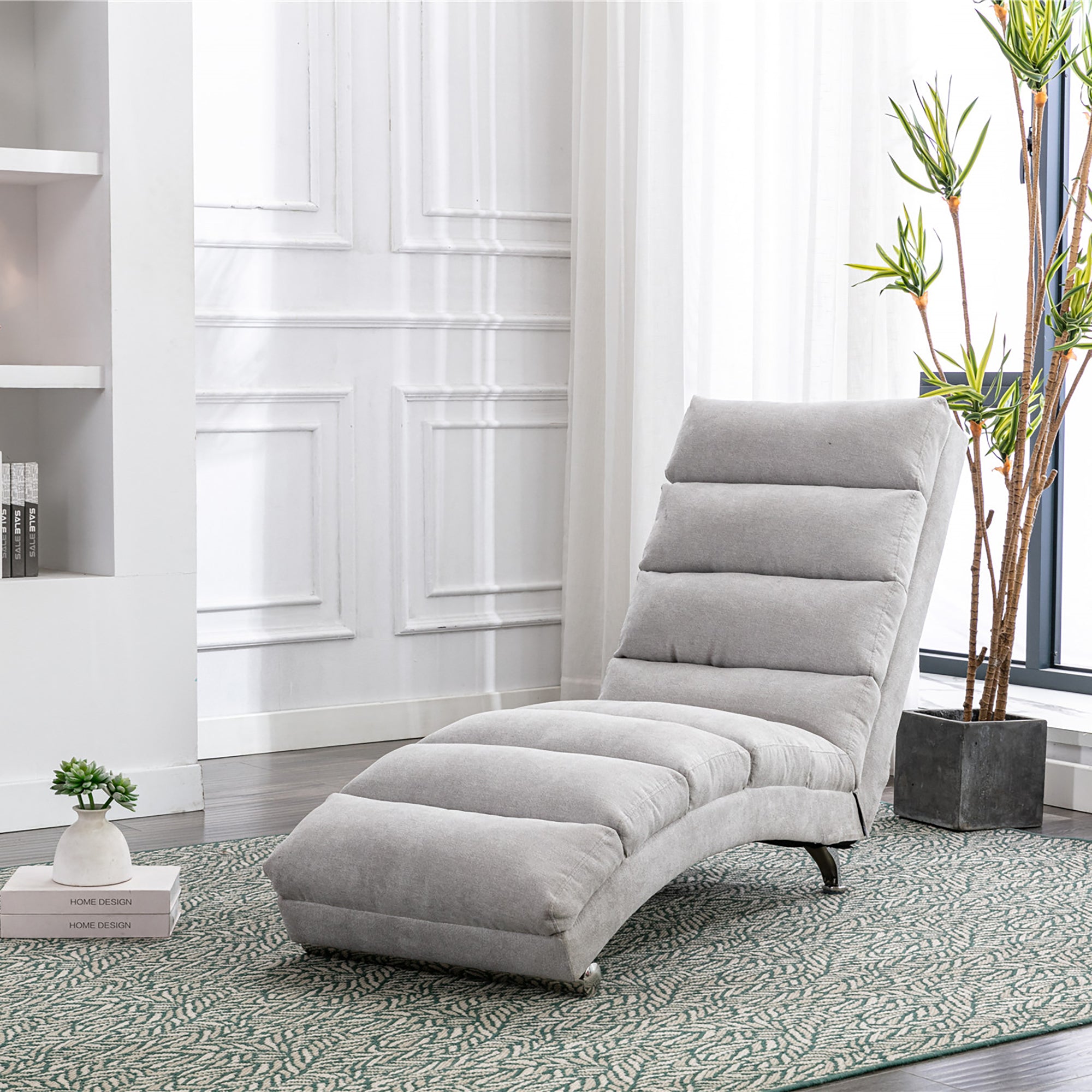 Light Grey Linen Massage Chaise Lounge Indoor with Remote Control, Ergonomic Electric Massage Lounger with 5 Modes - Grand Goldman Shop